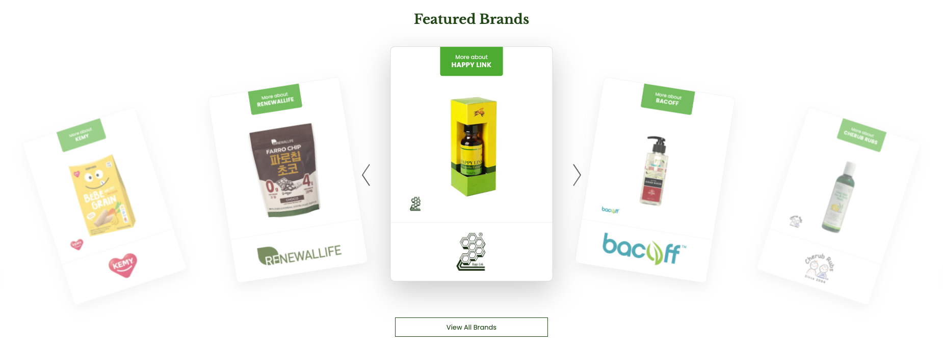 Custom Featured Brands section created for the Green Wellness Shopify store