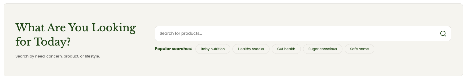 Green Wellness product search with quick keyword suggestions